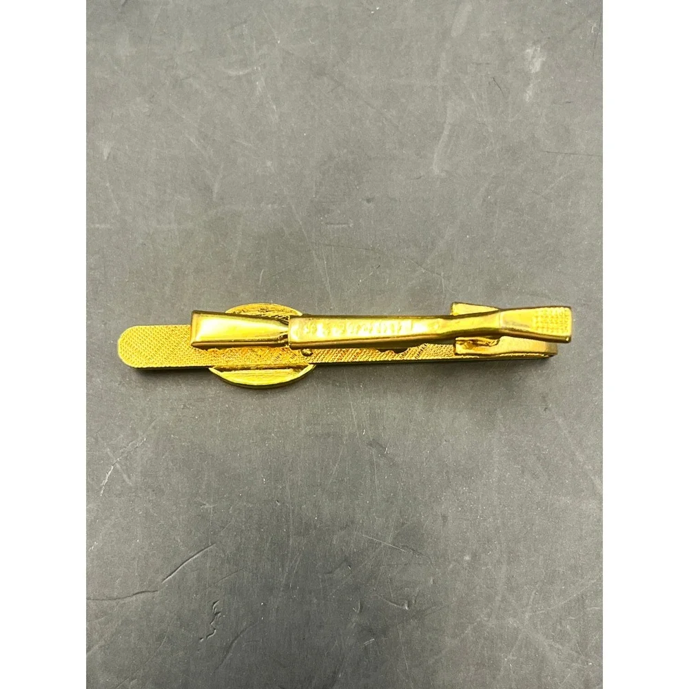 Vtg Set of 2 Airplane Tie Clip Lapel Pin Set Gold Tone Aviation Commercial Jet